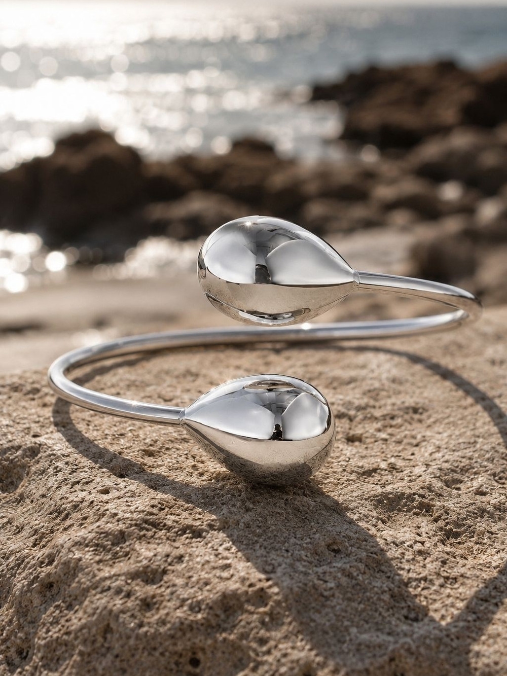 Silver Teardrop Open Cuff Bracelet